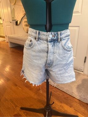 Zara Light Blue Distressed Denim Shorts